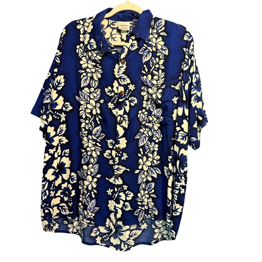 Hawaiian Shirt Mens Button Up Size 2XL Santa Monica Leisure CA Short Sleeve XXL